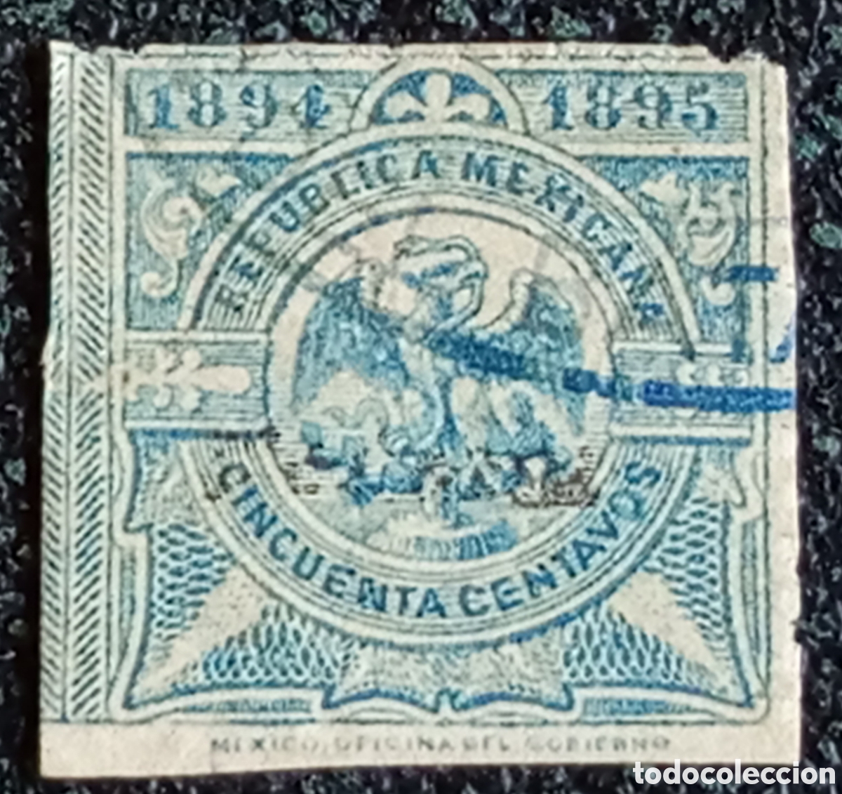 Sellos: M&eacute;xico 1894/1895 Renta Interior 50 Centavos Azul Usado Forbin 1894-50c