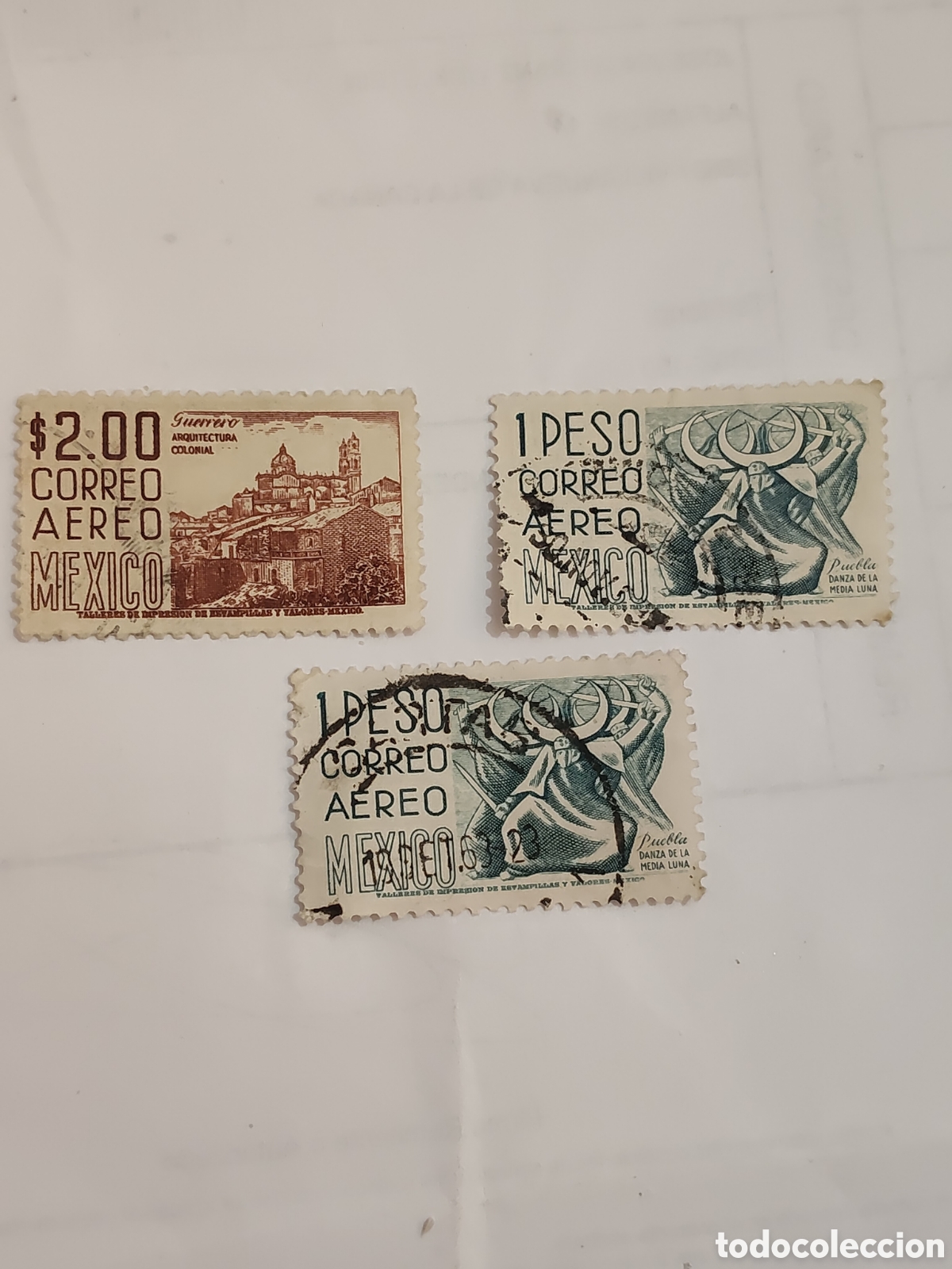Sellos: 3 sellos antiguos de M&eacute;xico 1955