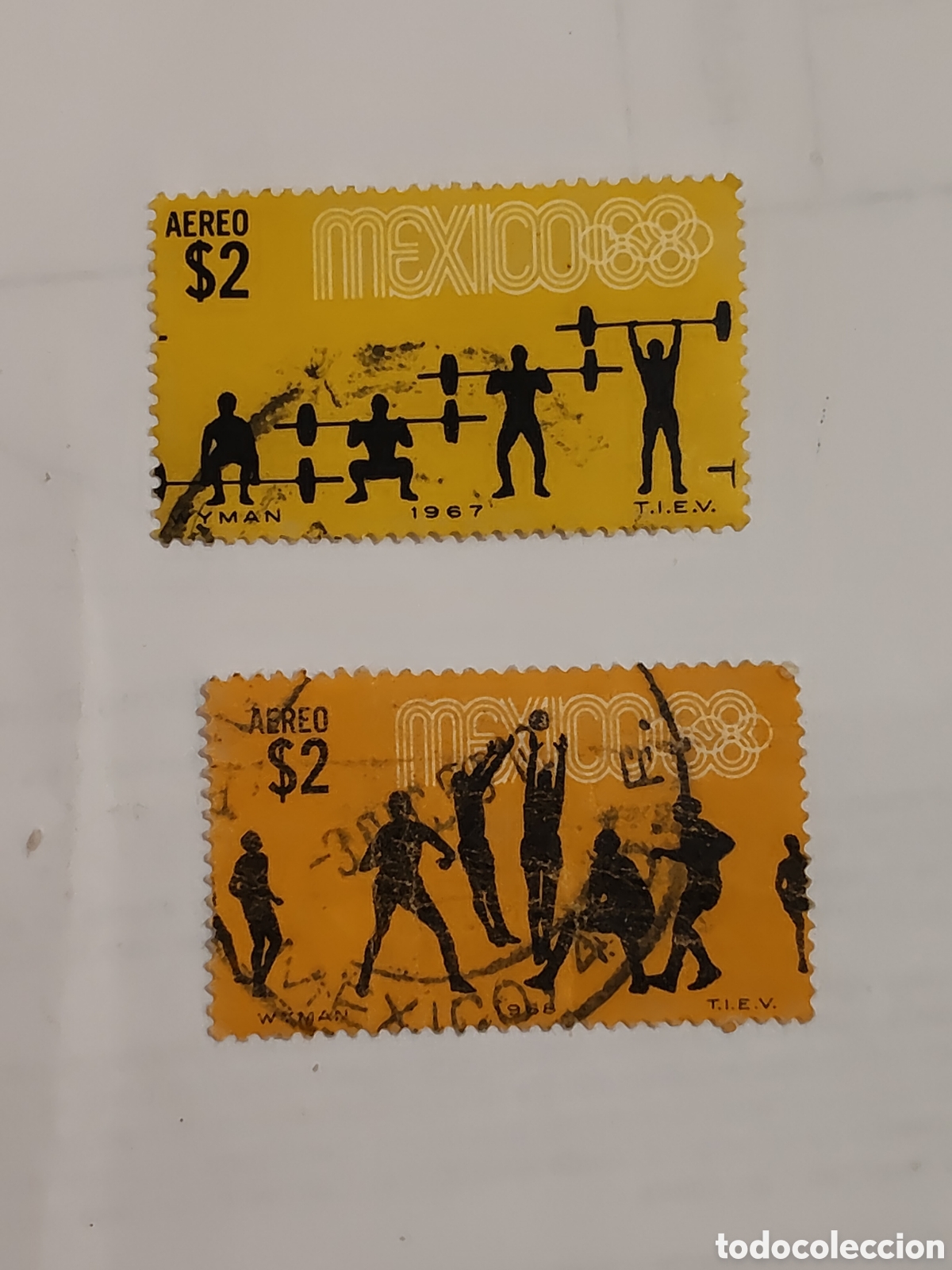 Sellos: 2 sellos de M&eacute;xico juegos Ol&iacute;mpicos de verano Mexico1968