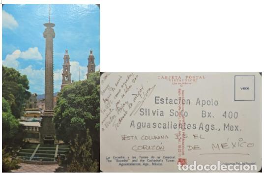 Sellos: MI) MEXICO, POSTCARD OF AGUASCALIENTES, PLAZA PATRIA, AGUASCALIENTES. THE EXEDRA COLUMN STANDS OUT I