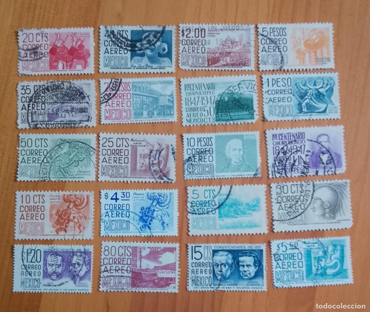 Sellos: M&Eacute;XICO - LOTE 20 SELLOS, CORREO A&Eacute;REO - VER DESCRIPCI&Oacute;N
