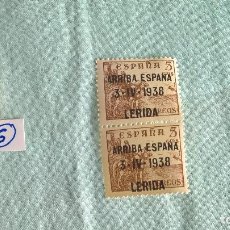 Sellos: SOBRECARGA: LERIDA, ARRIBA ESPAÑA 3-IV-1938 ..GUERRA CIVIL..BLOQUE DE 2.G. Lote 199730130