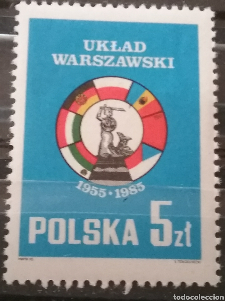 Sellos: Sellos R. Polonia (Polska) nuevo/1985/30 aniv/Pact/Varsovia/Banderas/Emblema/Escultura/Soldado/milit