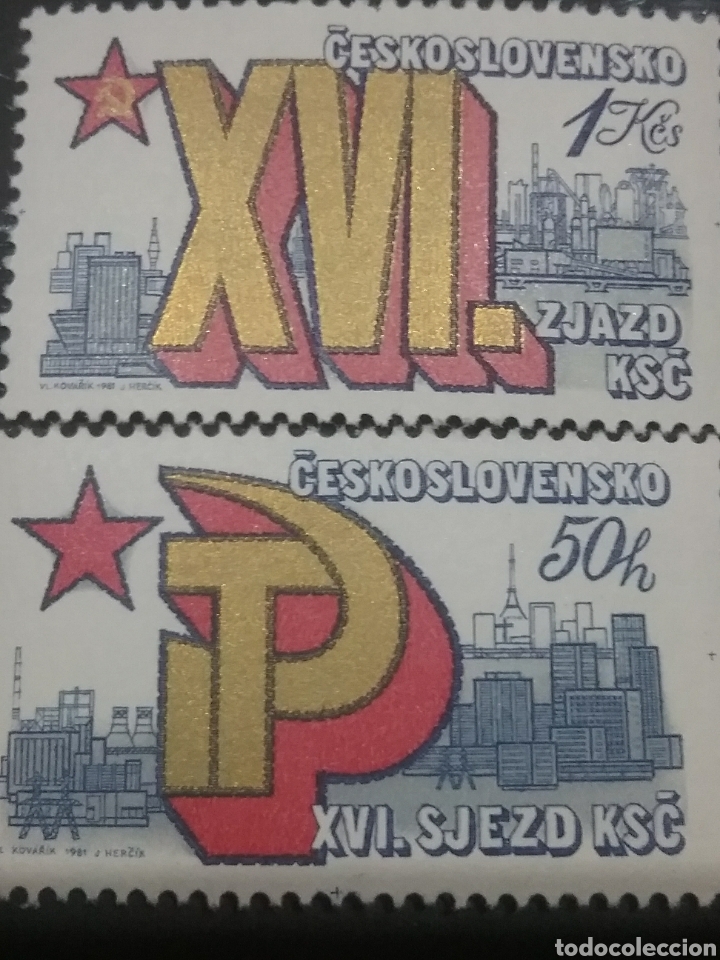 Selos: Sellos R. Checoslovaquia nuevos/1981/XVI confreso/partido/comunista/ciudad/emblema/hoz/martillo