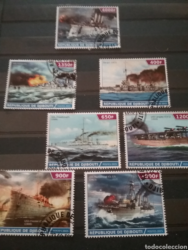 Briefmarken: Sellos R. Djibouti (Yibuti) mtds/2015/barco/portaaviones/buque/milotar/guerra/flota/acorazado/navio/