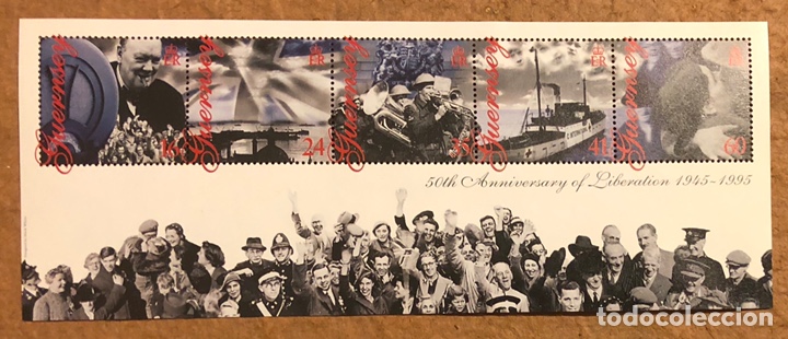 Briefmarken: 50 ANIVERSARIO DE LA LIBERACI&Oacute;N (2&ordf; GUERRA MUNDIAL). TIRA CON 5 SELLOS GUERNESEY 1995. MILITAR.