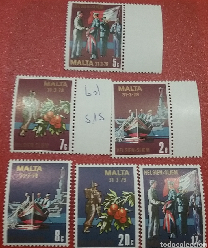 Timbres: Sello Malta nuevos/1979/fin/acuerdo/militar/Breta&ntilde;a/barco/bandera/soldado/uniforme/porta/aviones/oli
