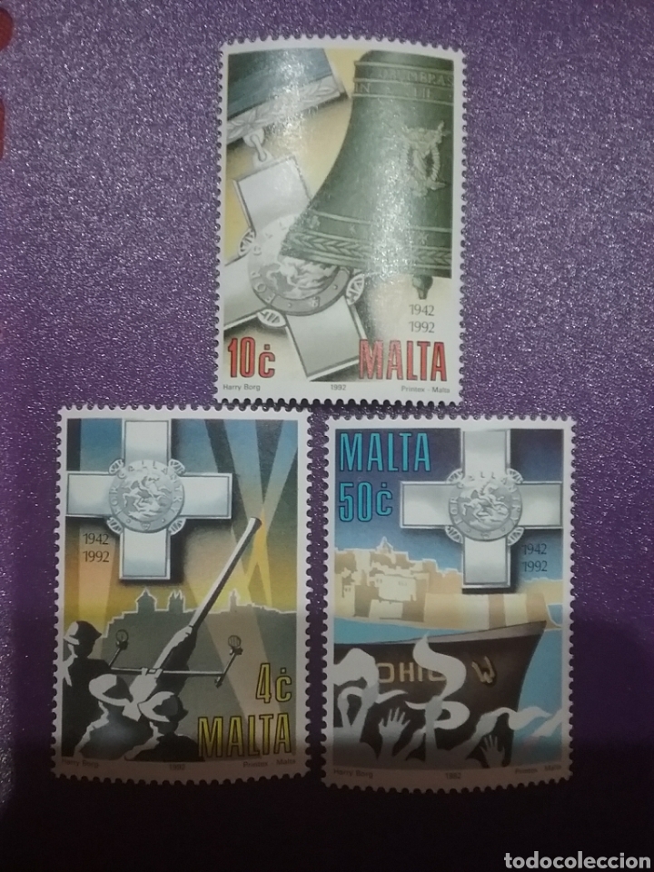 Timbres: Sellos Malta nuevos/1992/Laniv/II/Guerra/Mnundial/antiaereo/barco/militar/escudo/armas/campana/cruz/