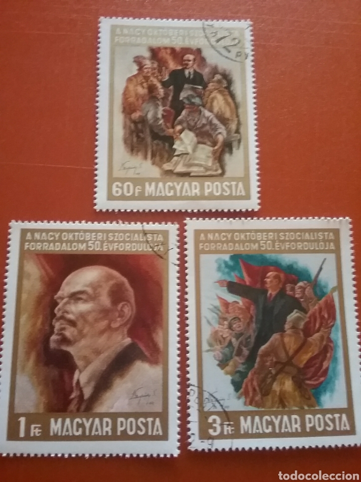 Briefmarken: Sello Hungr&iacute;a (Magyar P) mtdo/1967/50Aniv/revoluciorudanpinturas/cuadros/arte/Lenin/acorazado/bander