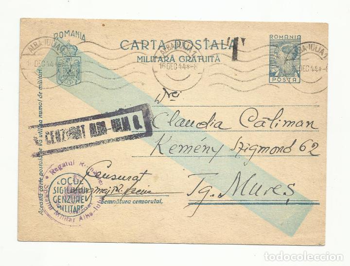 Sellos: circulada carta postal militar gratuita 1944 de alba julia a mures rumania con censura