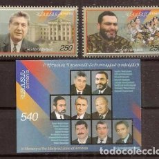 Sellos: ARMENIA. 1999. 2 VAL.*** + HB***. HEROES NACIONALES.