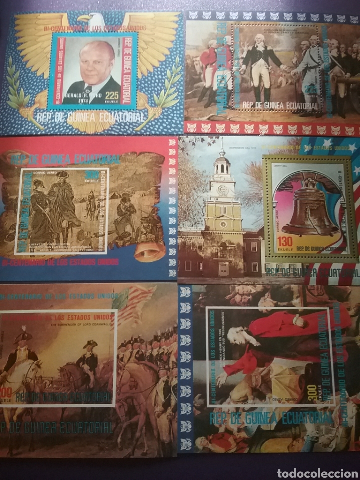 Selos: HB (6) G. Ecuatorial nuevos/1975/2Cent/independencia/EE.UU/arte/pintura/Gerald/Ford/campana/Saratoga