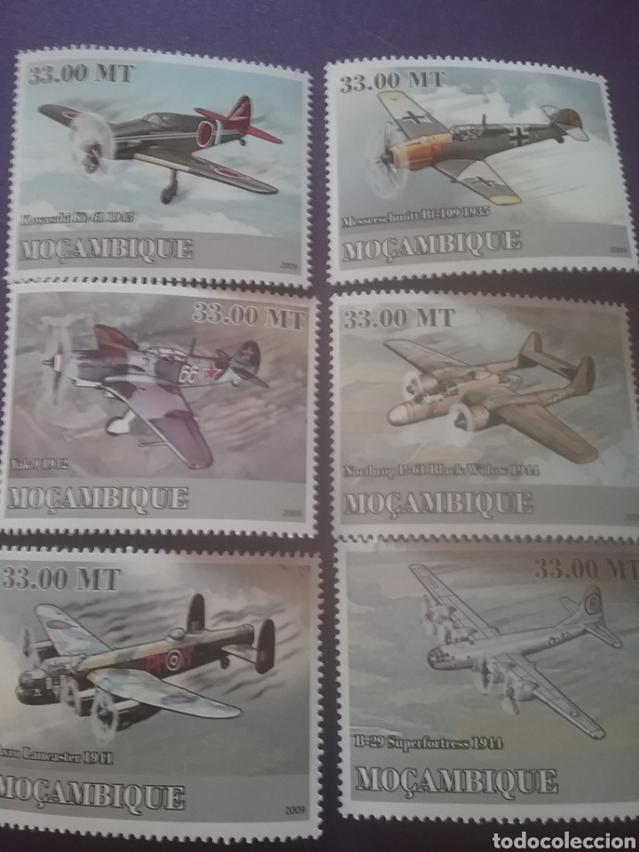 Timbres: Sello Mozambique nuevos/2009/transporte/historia/aviacion/primera/guerra/mundial/avioneta/vuelo/mili