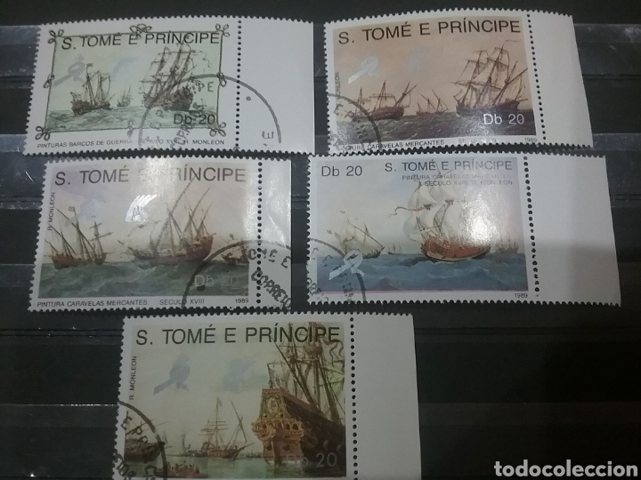 Timbres: Sello Tome y Principe mtdo/1989/arte/pintura/naval/cuadros/barcos/veleros/batalla/mercane/flota/nav