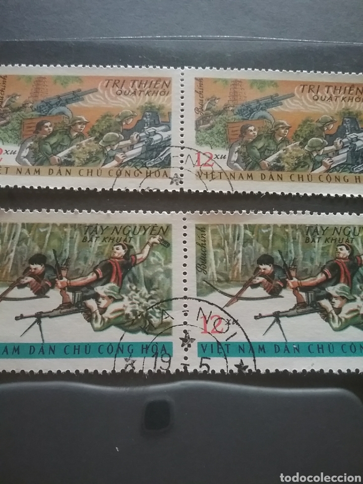 Timbres: Sello Vietnam Norte mtdo(2 de 5v)/1969/victoria/liberacion/Sur/soldado/armas/mujer/ca&ntilde;on/Tay/militar