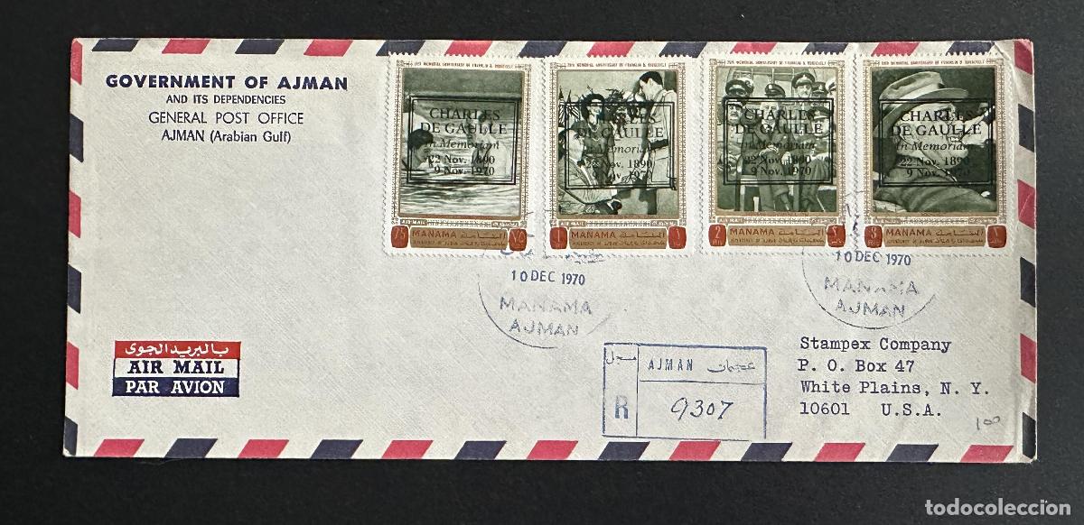 Sellos: Carta de Ajman 1970 sellos Charles Gaulle en memoria recomendados para EE. UU. ND
