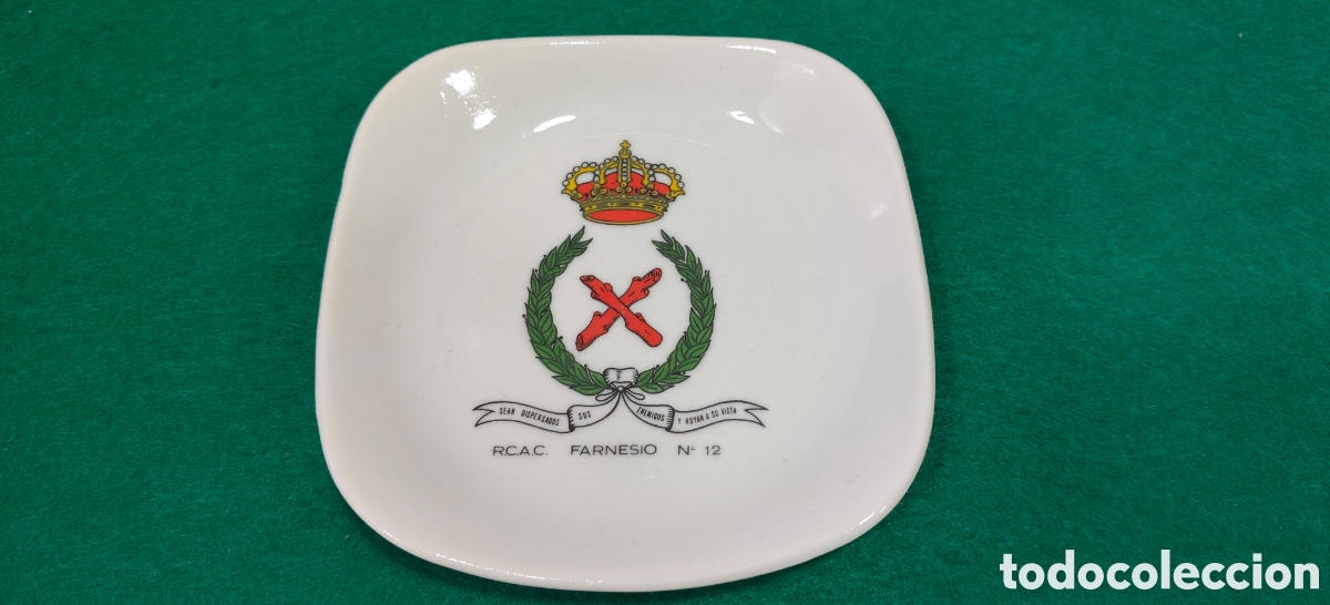 Sellos: PLATILLO DE CERAMICA EJERCITO MILITAT R.C.A.C. FARNESIO N&deg;12 VALLADOLID