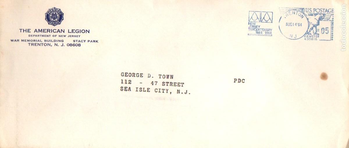 Sellos: ESTADOS UNIDOS, FRANQUEO MECANICO DE LA AMERICAN LERGION, VETERANOS DE GUIERRA, A&Ntilde;O 1964