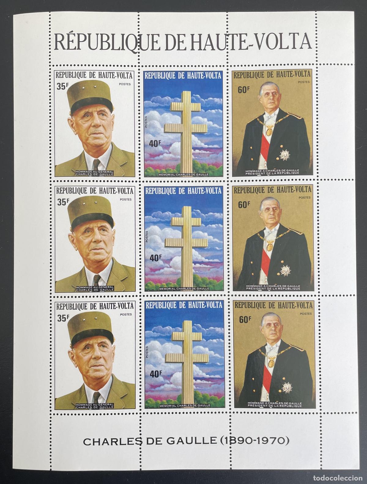 Sellos: Alto Volta 1974 YT 304A tabl&oacute;n Charles de Gaulle presidente general memorial