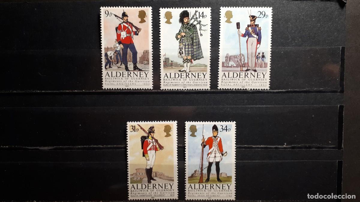 Sellos: MILITAR. ALDERNEY. **. A&Ntilde;O 1985. YVERT 23/7