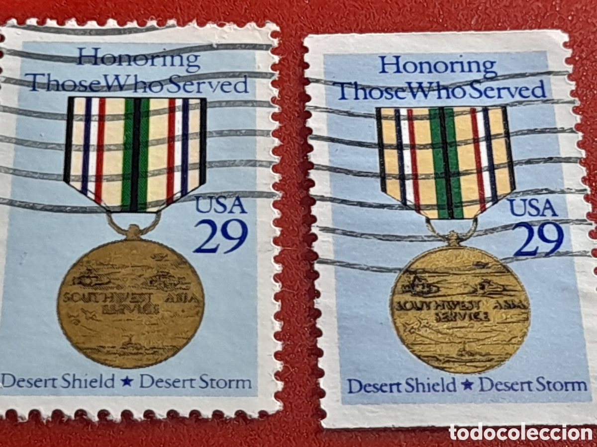 Sellos: Sello Estados Unidos mtdo/udo 1991. Medalla conmemorativa guerra Golfo. Militar. Condecoraci&oacute;n.
