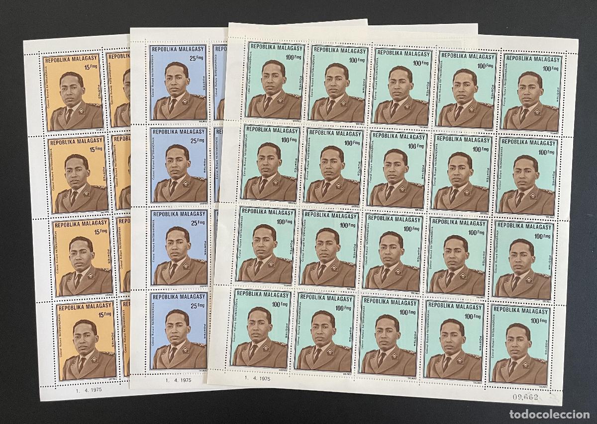 Sellos: Madagascar 1975 YT 556-558 bloque Coronel Ratsimandrava retrato