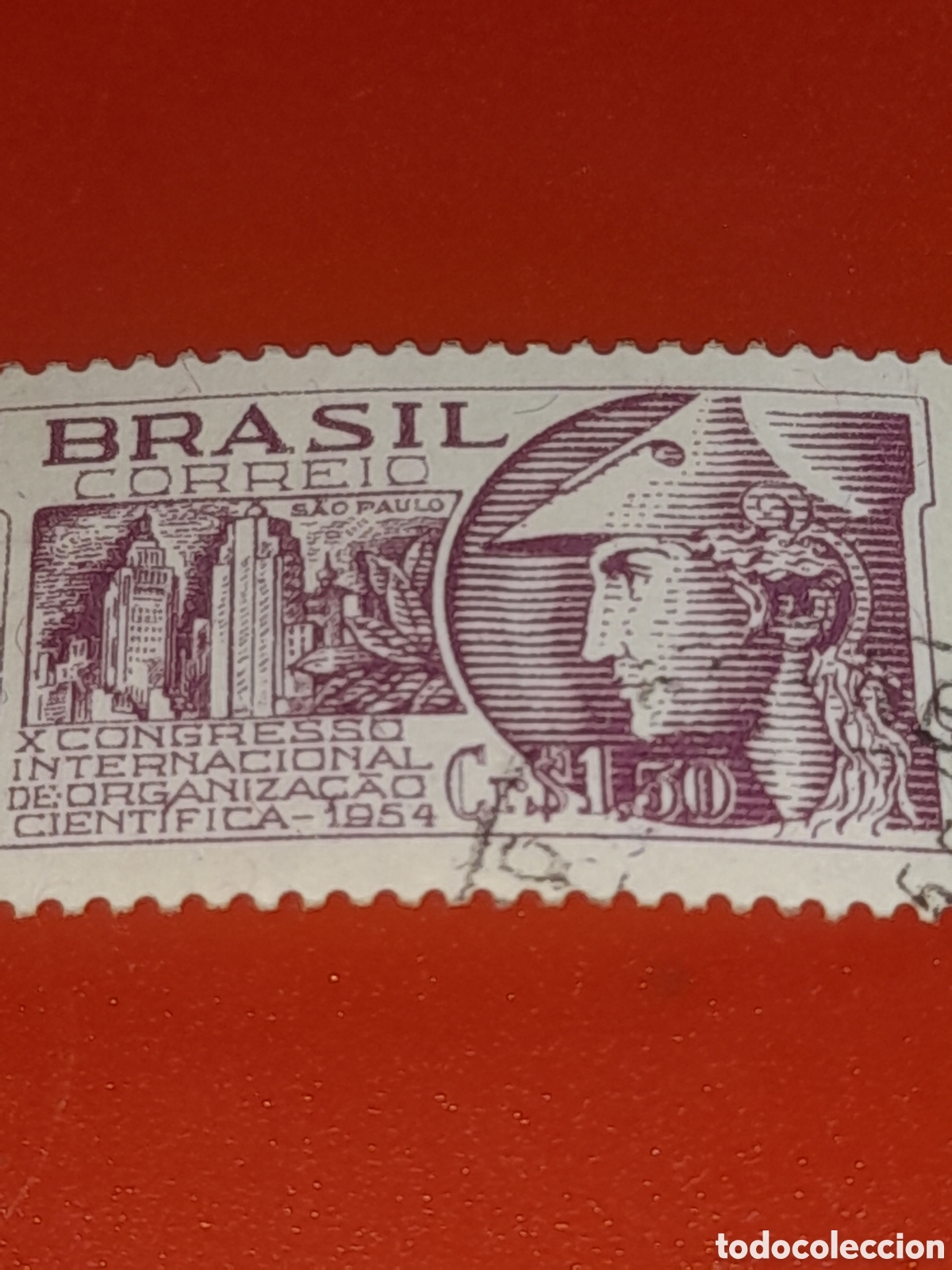 Sellos: Sello Brasil mtdo/udo 1953. 10 Congreso inter Ciencia. Arte. Cultura. Torre. Arquitectura. Mitolog&iacute;a