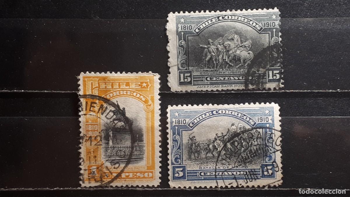 Sellos: MILITAR. CHILE. &deg;. A&Ntilde;O 1910. YVERT 74, 77, 82.
