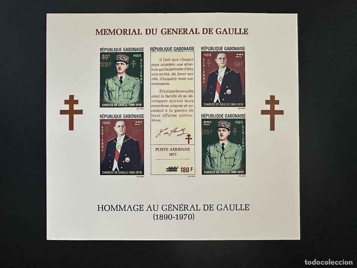 Sellos: Gab&oacute;n 1972 Mi. Bl. 24 sobrecargado p&oacute;ster en homenaje al General de Gaulle