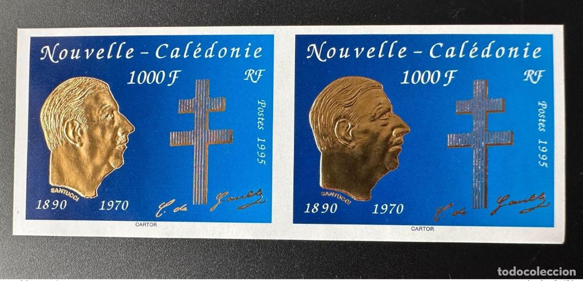 Sellos: Nueva Caledonia 1995 YT No. 682 ND pareja horizontal Muerte General Gaulle Dor&eacute;