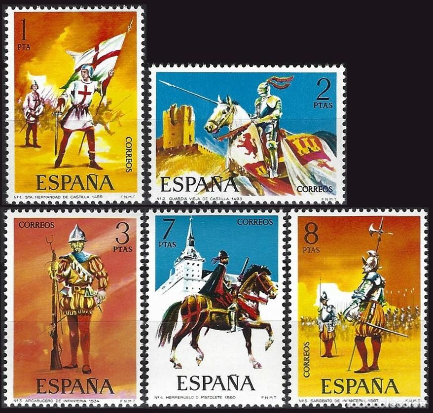 Sellos: 5v Espa&ntilde;a, 1973 | Uniformes Militares (I) | Ed: 2139/43, Yv: 1793/7, Mi: 2034/8 MNH **