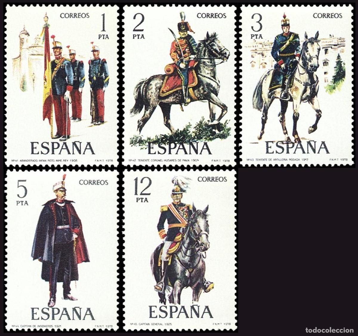 Sellos: 5v Espa&ntilde;a, 1978 | Unif. Militares (IX) | Ed: 2451/5, Yv: 2096/100, Mi: 2343/7, SG: 2499/503 MNH **