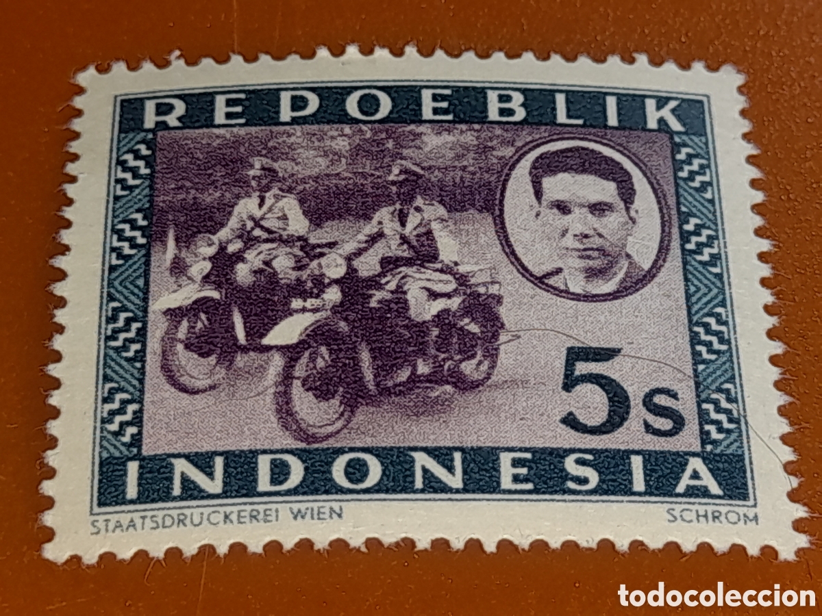 Sellos: Sello (1/24v) Indonesia nuevo 1947-1948. Inscripcion Repoeblik. Polic&iacute;a motorizada. Motos. Transport