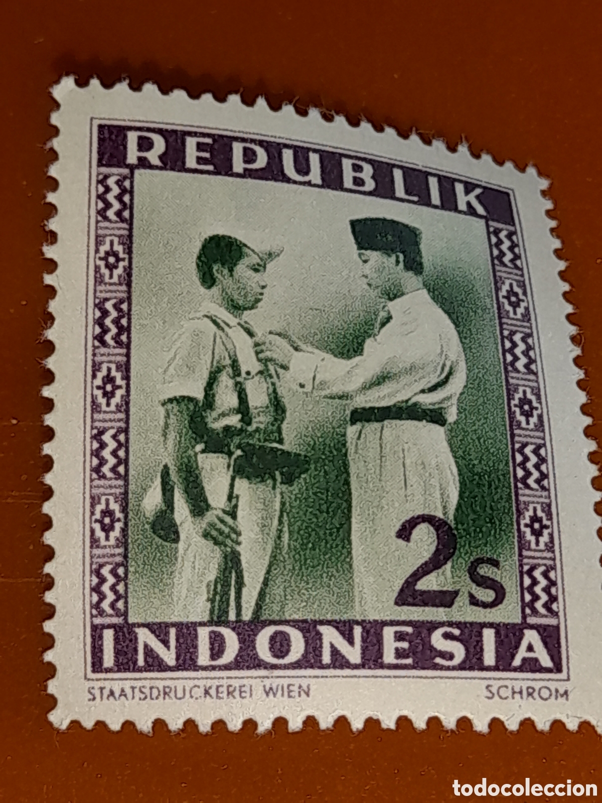 Sellos: Sello (1/24v) Indonesia nuevo 1948-1949. Rep&uacute;blik. Presidente Soekarno. Soldado. Militar. Soldado