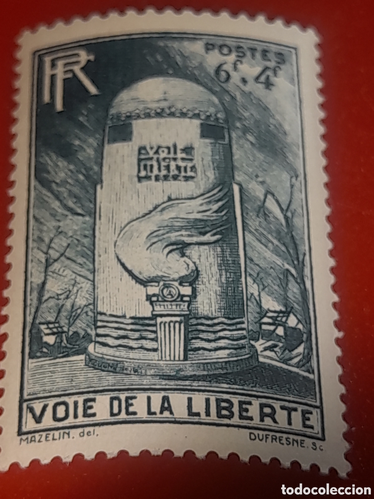 Sellos: Sello Francia nuevo 1947. Segunda guerra mundial. Camino libertad. Militar. Monumento. Piedra.