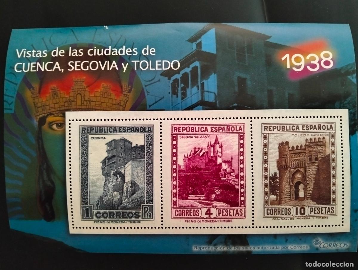 Sellos: HOJA BLOQUE GUERRA CIVIL ESPA&Ntilde;OLA, 3 SELLOS CUENCA, SEGOVIA Y TOLEDO, A&Ntilde;O 1938