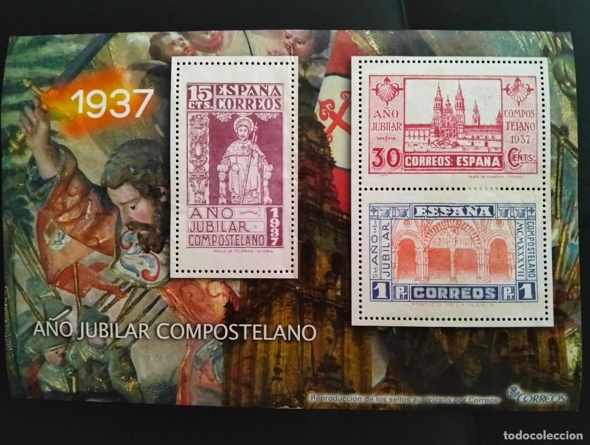 Sellos: HOJA BLOQUE GUERRA CIVIL ESPA&Ntilde;OLA, 3 SELLOS A&Ntilde;O JUBILAR COMPOSTELANO A&Ntilde;O 1937