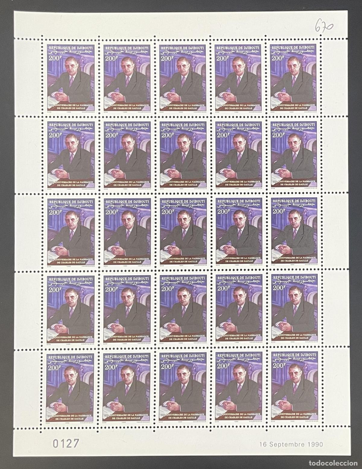 Timbres: Djibouti 1990 YT 670 bloque Gral. Charles de Gaulle aniversario nacimiento