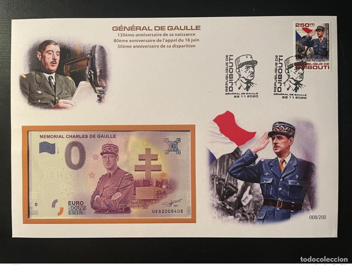 Sellos: Portada de billete recuerdo en euros Apelaci&oacute;n del General Gaulle 18 junio 130 80 50 a&ntilde;os