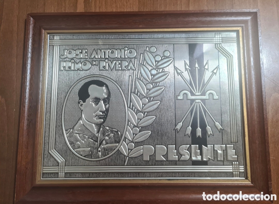 Sellos: Antigua chapa enmarcada Jos&eacute; Antonio Primo de Rivera a&ntilde;os 50/60