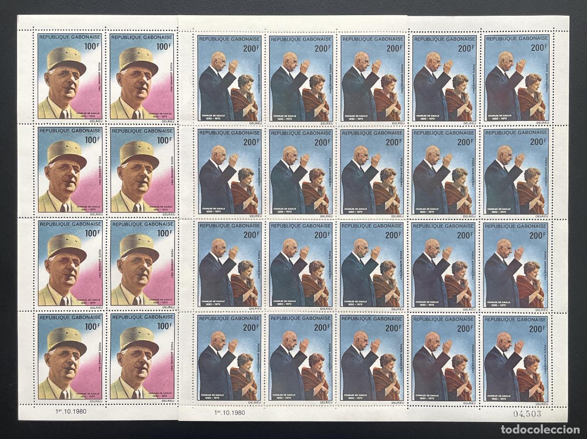 Sellos: Gab&oacute;n 1980 YT PA 240-241 bloque General Charles de Gaulle presidente