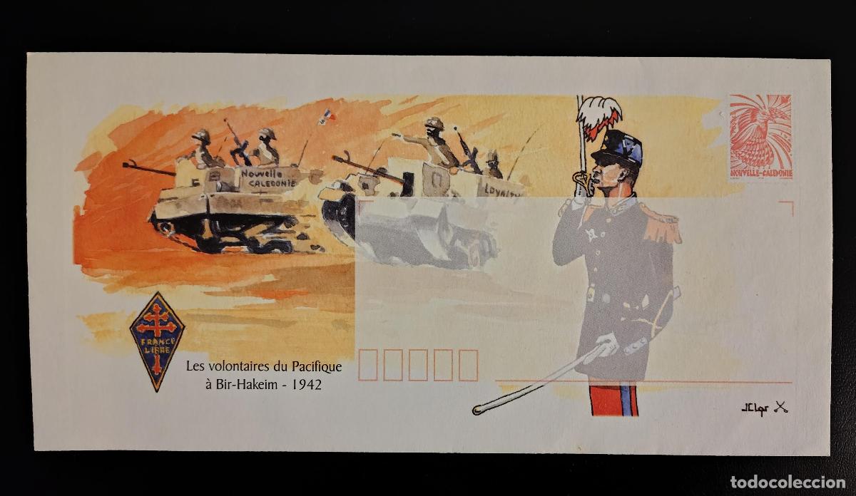 Sellos: Sobre ilustrado Nueva Caledonia Voluntarios Pac&iacute;fico Bir Hakeim rojo