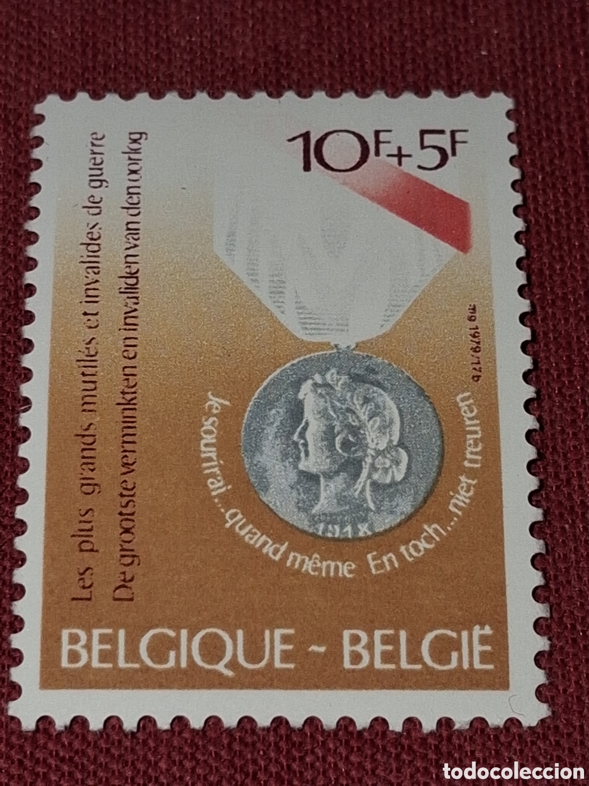Sellos: Sello (1/3v) B&eacute;lgica nuevo 1978. Medalla mutilados inv&aacute;lidos guerra. Bandera. Condecoraci&oacute;n. Militar