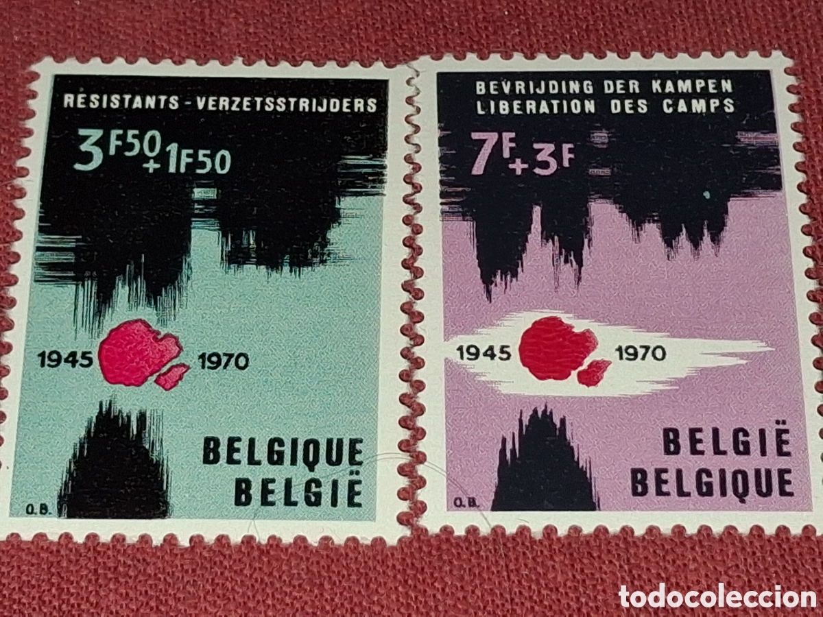 Sellos: Sello B&eacute;lgica nuevo 1970. 26Aniv liberaci&oacute;n campos concentraci&oacute;n. 2a guerra mundial. Militar. Holoca