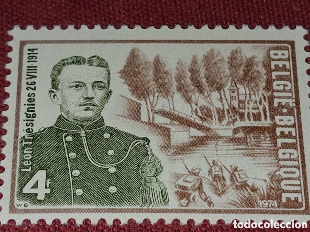 Sellos: Sello B&eacute;lgica nuevo 1974. Primera guerra mundial. 60Anin muerte Leon Tresignies. Militar. Uniforme.