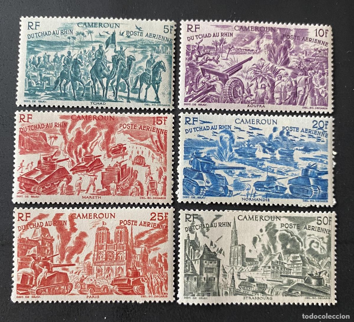 Sellos: Camer&uacute;n 1946 Mi. 290-295 PA Del Chad al Rin guerra Normand&iacute;a Par&iacute;s