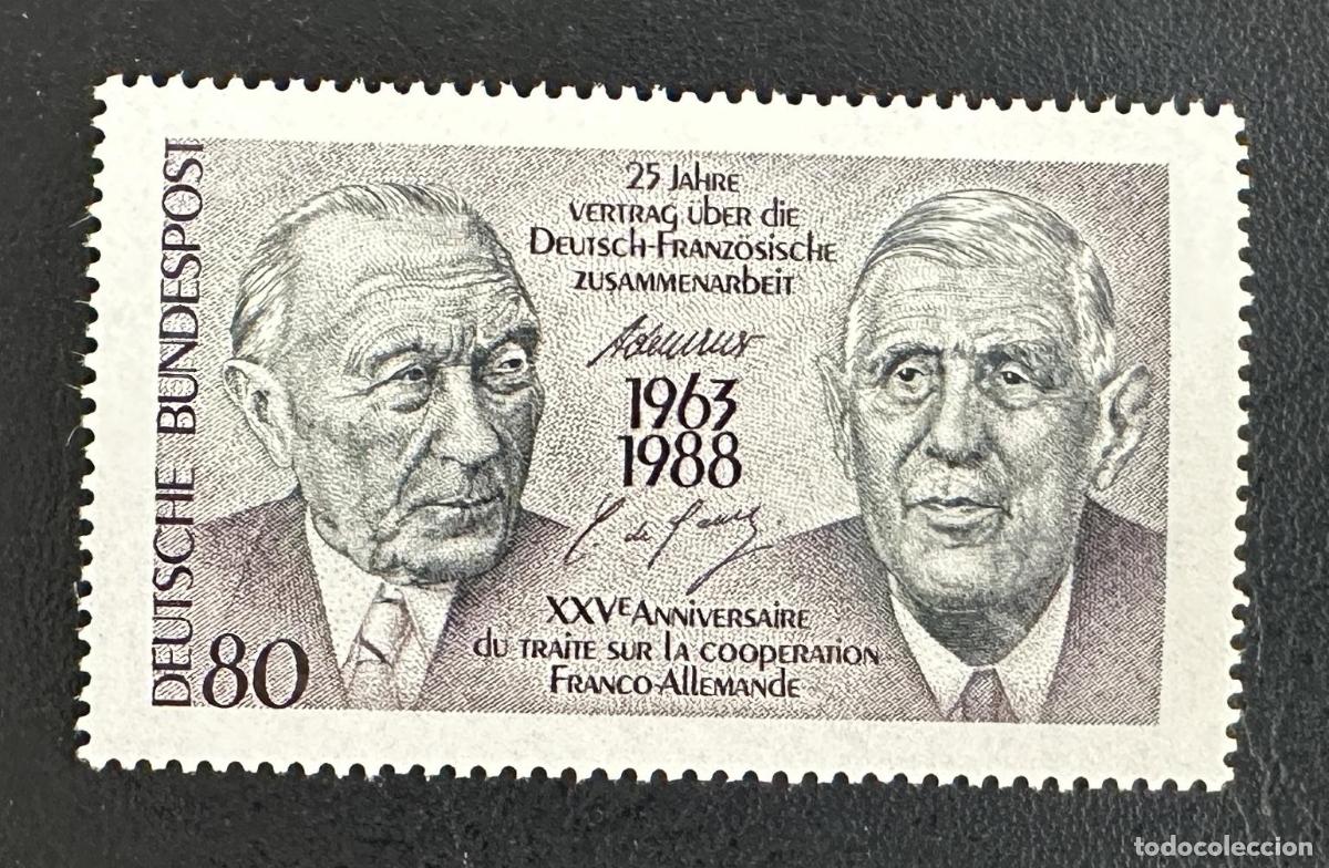 Sellos: Alemania 1988 Mi. 1351 emisi&oacute;n conjunta tratado El&iacute;seo Adenauer De Gaulle