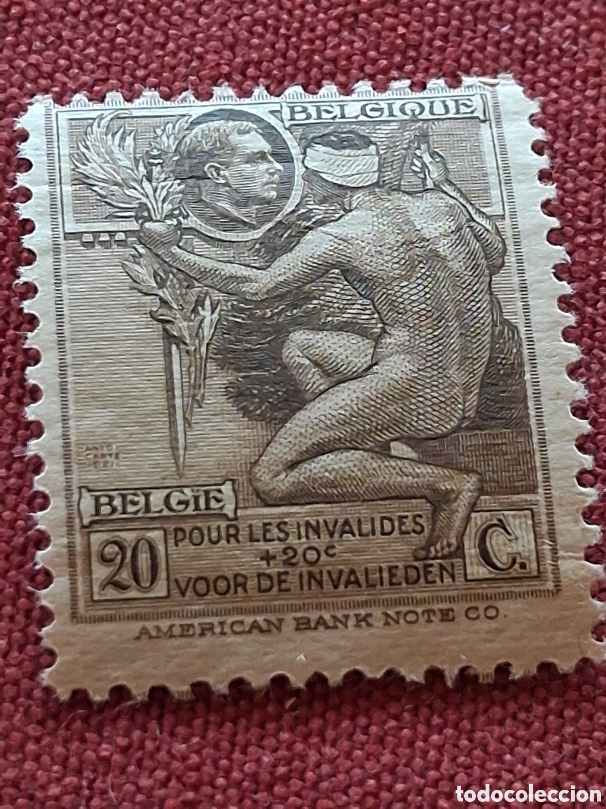 Sellos: Sello B&eacute;lgica nuevo 1922. Pro inv&aacute;lidos guerra. Primera guerra mundial. Desnudo.
