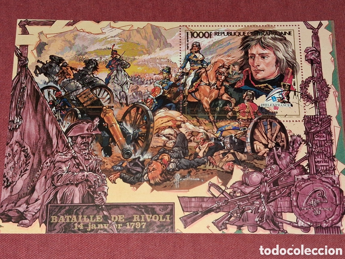 Sellos: HB Centroafricana mtdo 1989. 200Aniv revoluci&oacute;n francesa. Exp Filt Inter. Batalla. Caballo. Uniforme