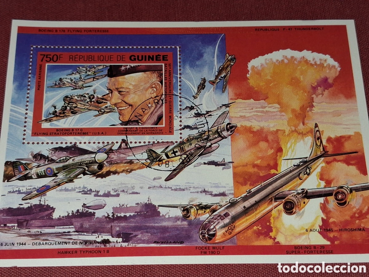Sellos: HB R. Guinea mtdo 1991. Batallas 2&deg; guerra mundial. Aviones, submarinos, barcos. Rommel. Normand&iacute;a.